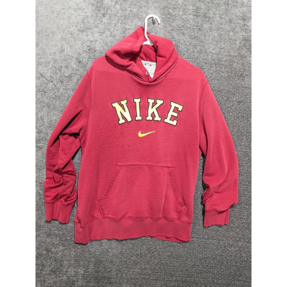 Nike Vintage Pullover Hoodie Red Yellow Spellout Swoosh Mens XL 1491